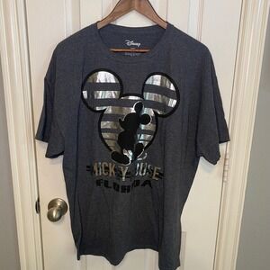 Disney Mickey Mouse Florida Graphic T-Shirt Gray Silver Metallic Foil Mens XL